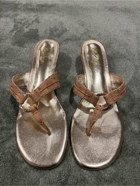 Lilly Pulitzer Shoes - Lilly Pulitzer Metallic Bronze Thong Sandals with Cork-Style Straps